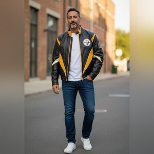 Pittsburgh Steelers Mens Leather Jacket. Size Medium Scuffs On Sleeve SeeLastpic